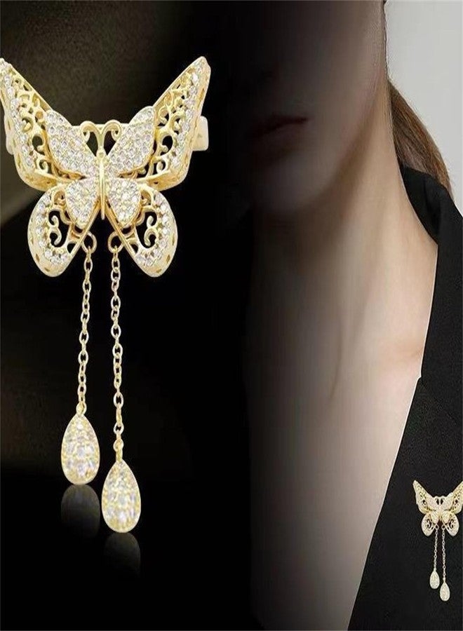 IS4U Vintage Butterfly Brooch,Dainty Crystal Rhinestones Hollow Out Butterfly Lapel Pins Dainty Scarf Clothing Brooch Pin Accessories for Women (Gold) - Image 2